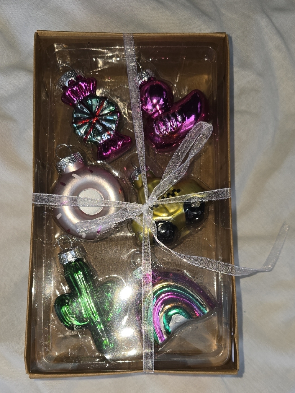 Source Unknown Pink and Green Assorted Glass Holiday Ornaments